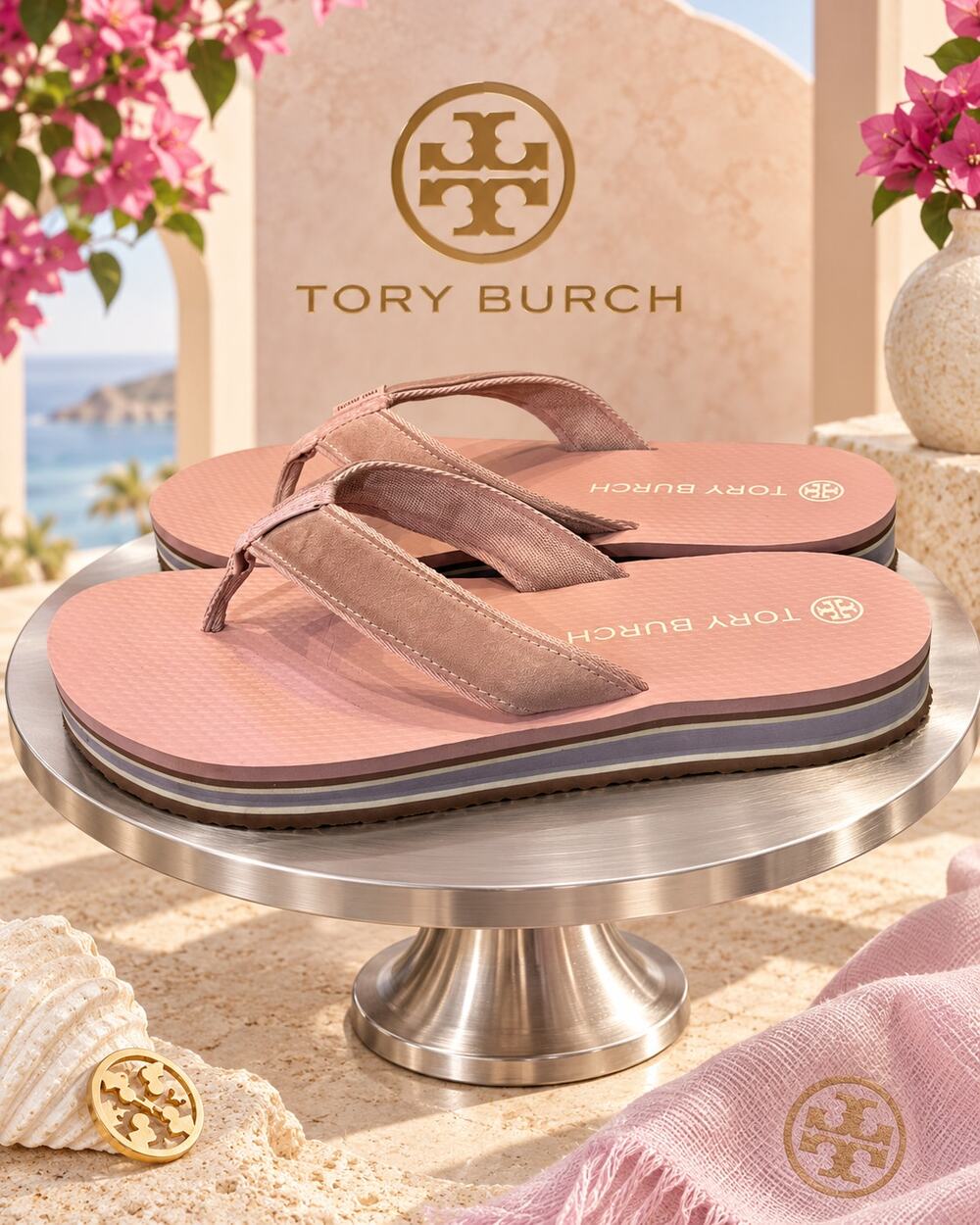 Tory Burch Platform Flip-Flop Pink Leather Sandals Women’s 12M